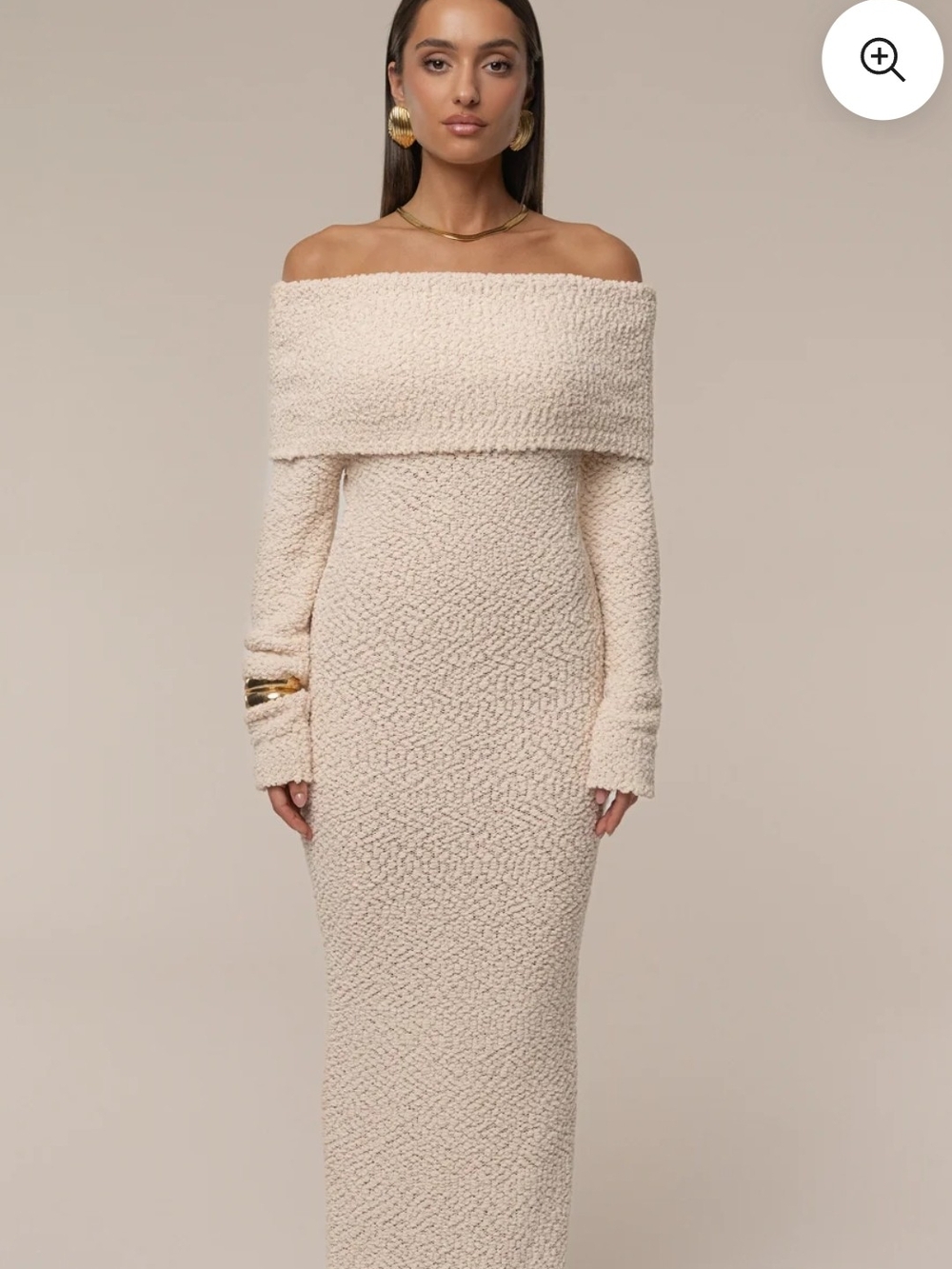 JLUXIBEL Off-Shoulder Cream Bouclé Sweater Dress, SOLD OUT!, on Line